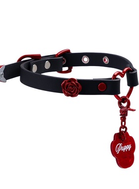 亚文化甜酷风红色爱心项圈皮质choker辣妹氛围感颈链