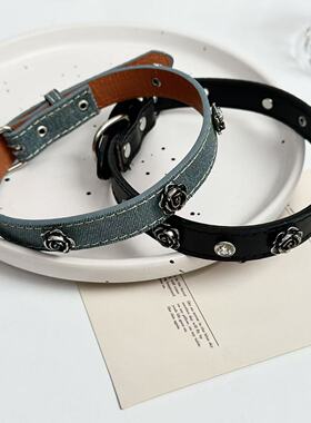 山茶花闪钻暗黑朋克choker项圈