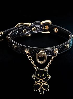 暗黑小猫吊坠蛇纹皮质爱心choker