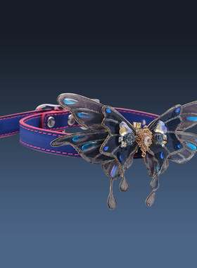 甜酷辣妹渐变闪粉镶钻蝴蝶项圈