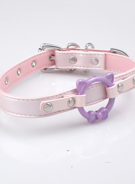 甜妹风猫咪蝴蝶结皮质锁骨链