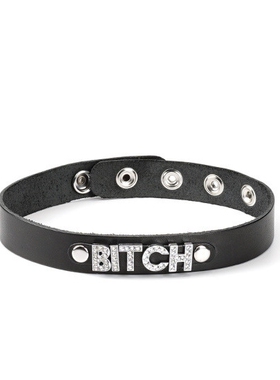 黑皮朋克字母水晶choker项圈