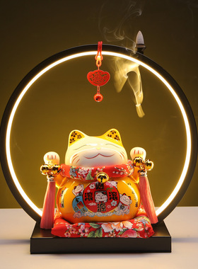 招财猫摆件店铺开业礼品收银台自动招手摇手陶瓷存钱储蓄罐发财猫