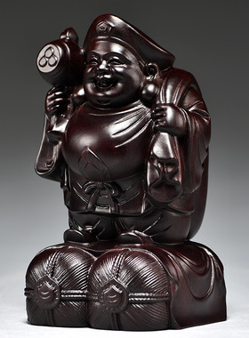黑檀实木质雕刻大黑天财神佛像财神爷摆件家居店铺寺庙摆设工艺品