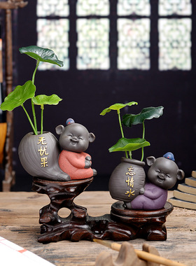 创意情侣摆件小花器对猪手工品水培花插花瓶家居办公桌摆件