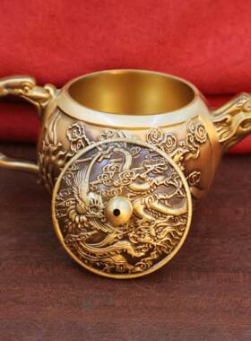黄铜龙凤茶壶手把壶摆件小茶壶供佛供仙酒杯酒壶工艺品茶具家用
