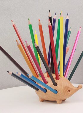 刺猬笔插北欧工艺品摆件办公实木木雕可爱礼物木质小礼物