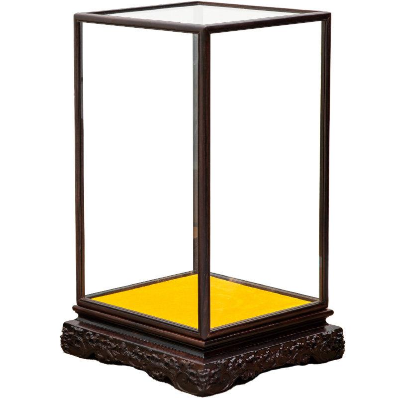 Mahogany, rosewood, bamboo, glass cover, dust cover, Buddha statue ornaments, handicrafts, antique artifacts, treasure cage, can be customized