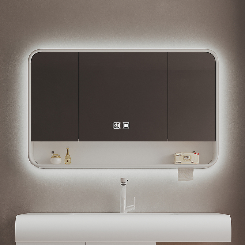 智能实木圆角浴室镜柜单独卫生间挂墙式新款镜柜带灯壁挂镜箱定制 - 图2