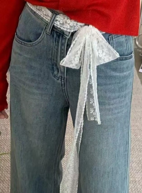 新款法式蕾丝腰带女配裙子牛仔裤丝带腰绳裤带细长条丝巾发带飘带