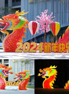 2024龙年新年元旦龙雕塑摆件玻璃钢仿真大龙头商场售楼部美陈装饰
