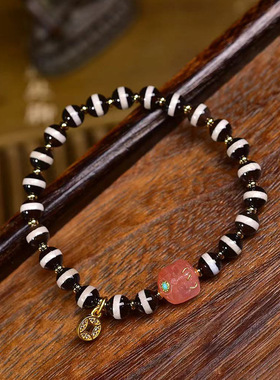 天然老西亚镶蚀线珠手串单圈天然盐源玛瑙阿呆配珠文玩佛珠手链