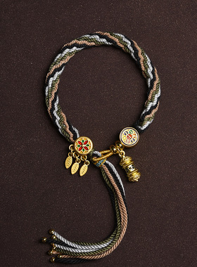 巧样藏式五彩绳轮回捕梦网转筒红绳手链手工编织棉线编织流苏手绳