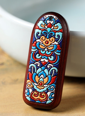 复古民族风檀木彩绘无事牌吊坠木质文玩配件DIY自制挂饰饰品