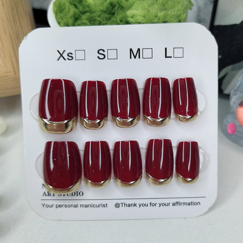 2026年新款红色金属边框穿戴甲纯手工美甲贴片氛围感小众设计甲片,淘宝优惠券,粉丝福利购,淘宝优惠卷