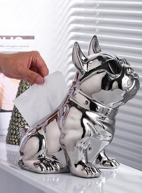 新款直销轻奢客厅装饰摆件家居饰品茶几电视柜创意可爱法斗狗纸巾