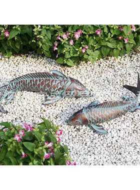 新款直销跨境夜光庭院鱼摆件仿铜树脂装饰品仿真锦鲤插牌花园设计