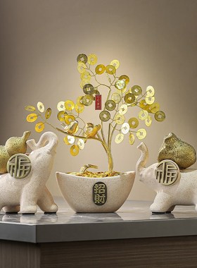 速发客厅玄关柜财猫发财树摆件新前式电视招办公室中台装饰品乔迁