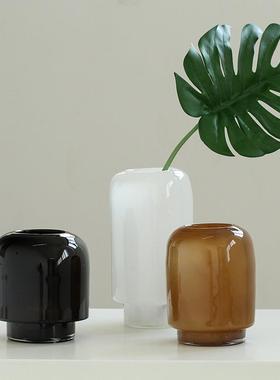 中古白瓷宅琉璃直筒花瓶寂风BX8-24-0手磁粉黑色厚底干花工样板房