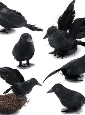 万圣鸦黑色乌羽SC-05182毛乌鸦万圣节装饰乌鸦园林装饰节塑料乌鸦