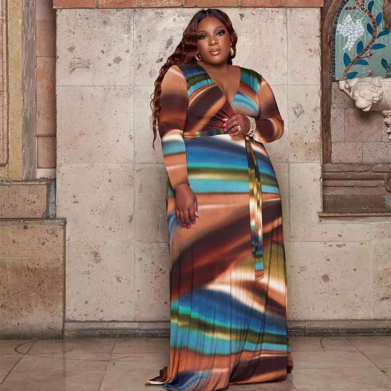 Neck Abstract Dress Belt V Tight Size Deep Womens Fashion - 图2