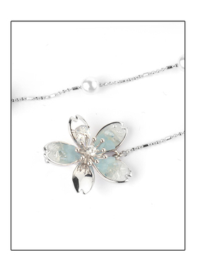 弗弗西FFX【蓝雾】浅水蓝色水晶花卉仿珍珠项链夏天花朵锁骨链女