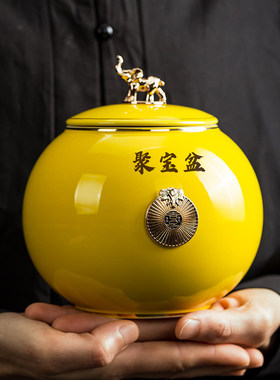 轻奢中式吉象装饰红色聚宝盆陶瓷聚财摆件招财玄关开业乔迁新居礼