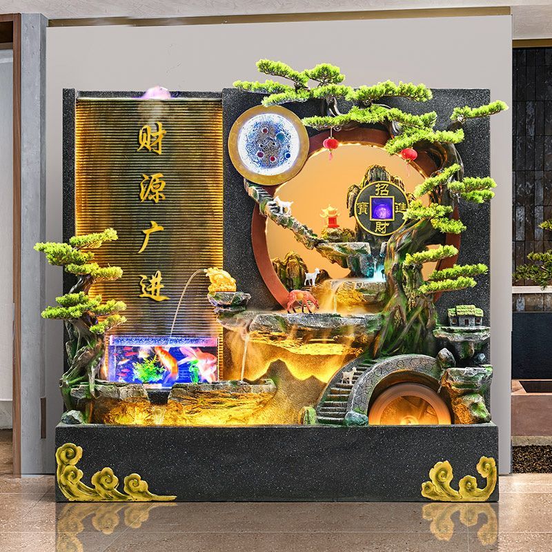 大型水幕墙瀑布流水墙屏风办公室外玄关背景墙假山喷泉循环水景观 - 图1