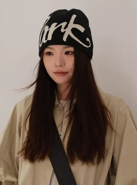 针织帽秋冬男女美式字母嘻哈撞色