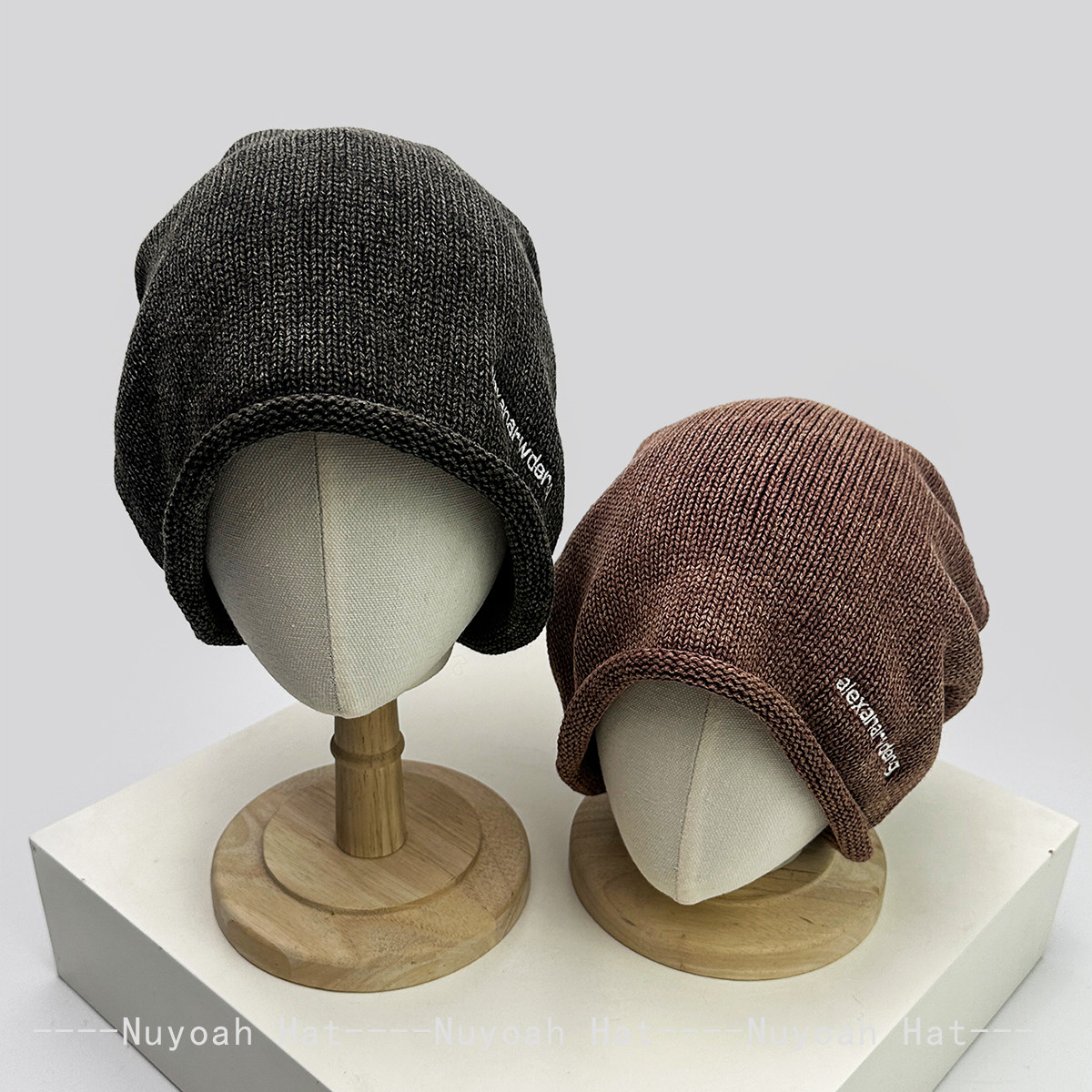 秋冬新款复古简约字母刺绣堆堆针织帽子男女保暖大头围冷帽套头帽,淘宝优惠券,粉丝福利购,淘宝优惠卷