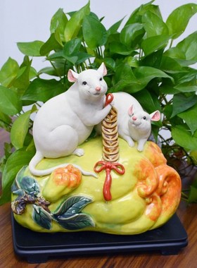 陶瓷生肖老鼠手工摆件家居装饰店铺招财进宝新年送礼纳福礼品鼠年