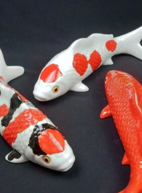 陶瓷工艺品动物摆件石湾公仔鲤鱼家居饰品客厅背景墙饰挂壁大号鱼