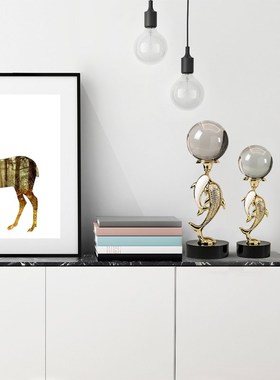 轻奢家居摆件嬉戏海豚顶水晶球工艺品电视柜酒柜高档格调软装饰品