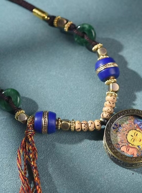 藏式手编绳摩利支天菩萨.天然矿石颜料开脸着色.构图饱满画工细腻