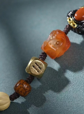 手编绳藏传佛供九眼天珠尺寸37×13m搭玛瑙大鹏鸟南红铜松石瓜珠