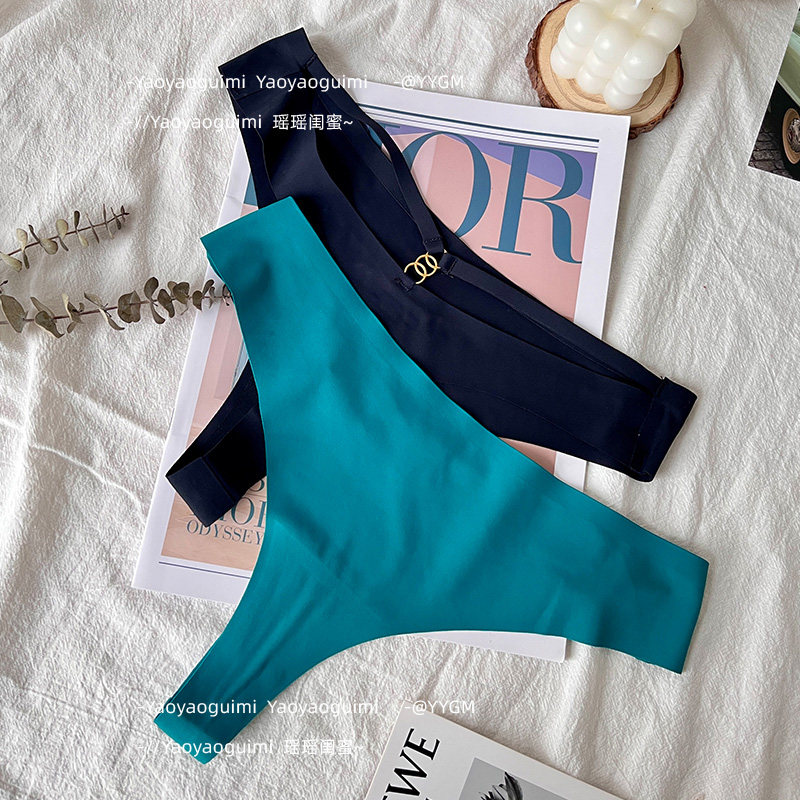 瑶瑶闺蜜新款性感简约低腰冰丝无痕丁字裤女运动一片式女生内内裤 - 图1