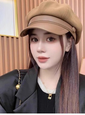 秋冬毛呢八角帽女大头围显脸小