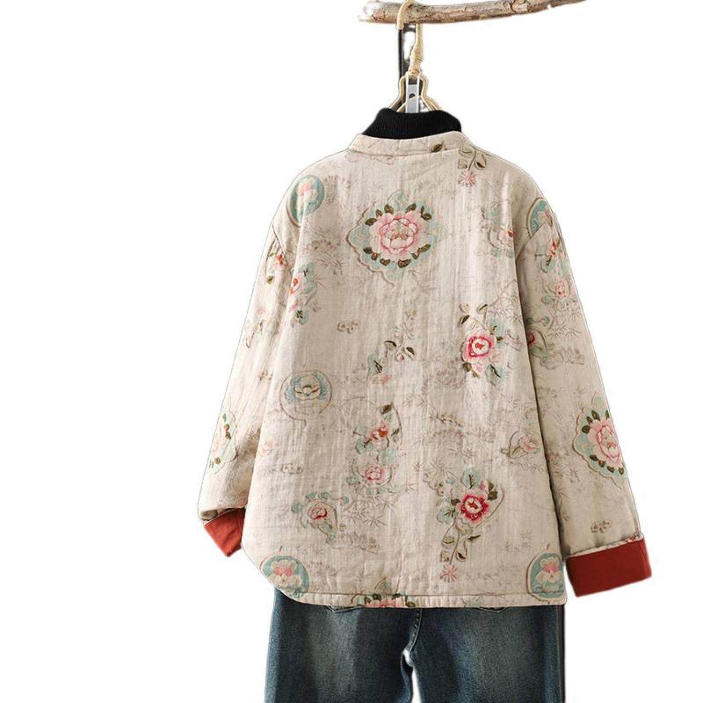 2025秋冬款复古民族风改良宽松休闲中式印花夹棉盘扣棉上衣外套女,淘宝优惠券,粉丝福利购,淘宝优惠卷