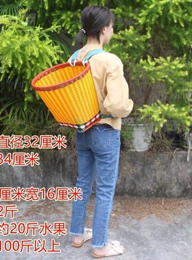 采茶背篓家用大号纯手工竹编织塑钢背篓采摘背筐农用竹篓子收纳筐