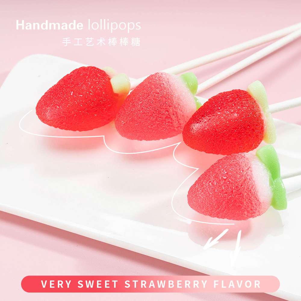 可爱清甜的草莓棒棒糖，回味纯真的甜蜜滋味
