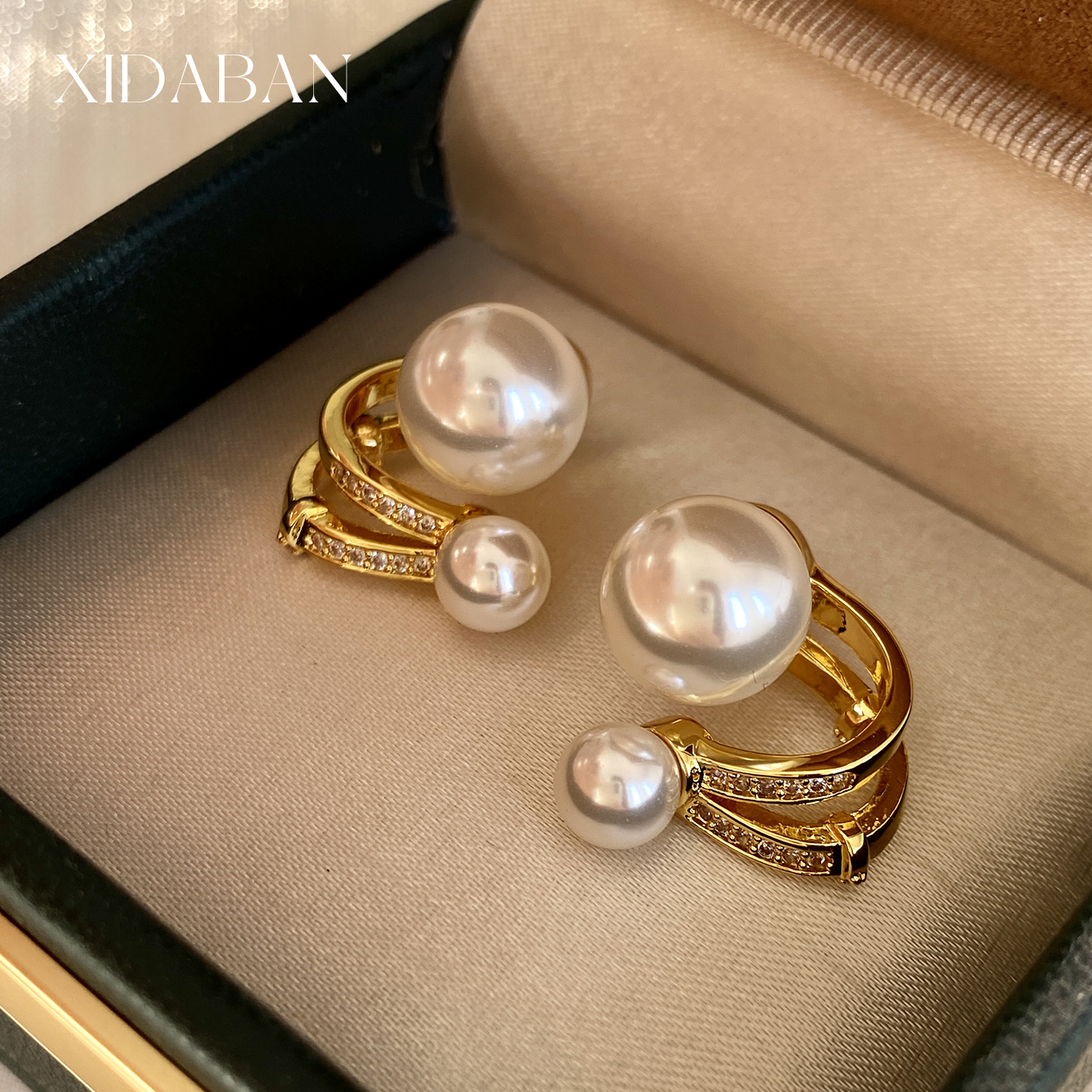 极光正圆珍珠耳环一款两戴式双珠星轨耳钉镶锆小众轻奢2025新爆款 - 图1