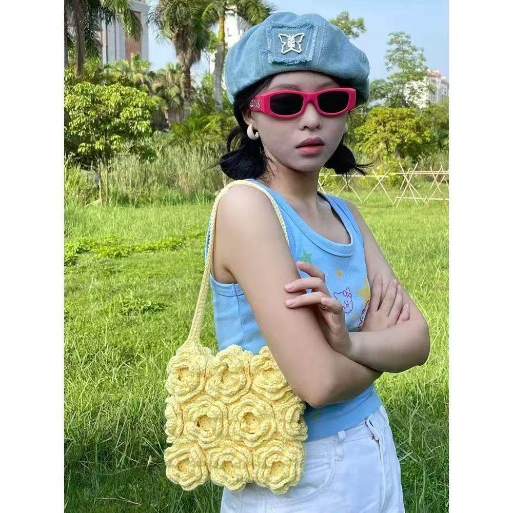 春天玫瑰花朵包包手工编织diy材料包毛线钩织手提包手机包大容量,淘宝优惠券,粉丝福利购,淘宝优惠卷