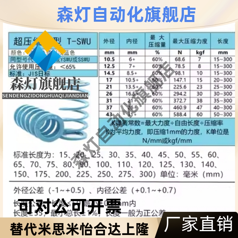 T-SWU10.5外径*6内径*10长度20矩形螺旋弹簧超压缩量型淡蓝色浅蓝 - 图0