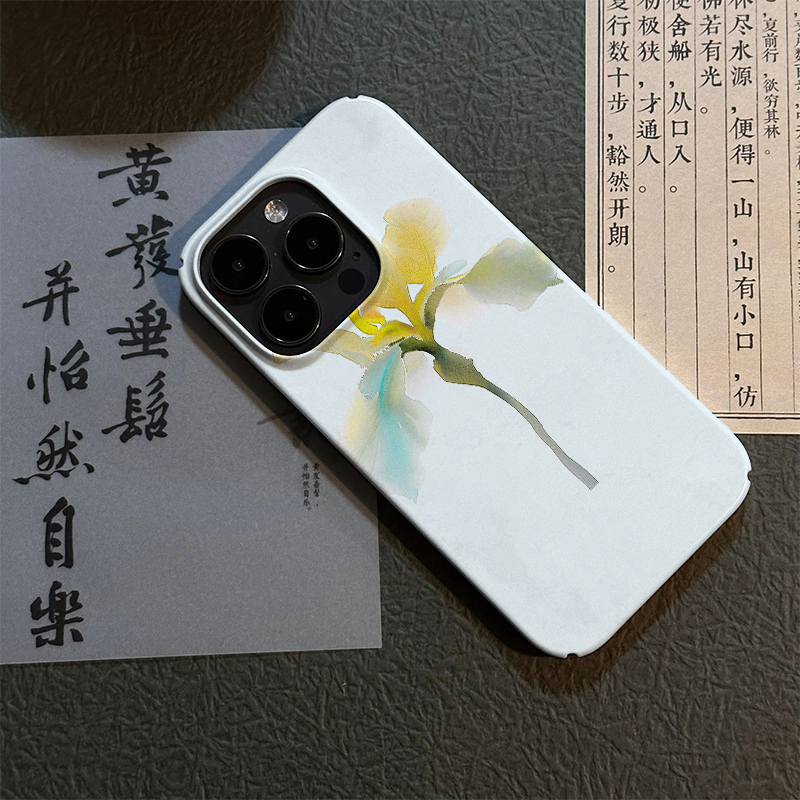 新中式水墨花卉15promax小众手机壳新款iphone15保护套14清新14promax简约13pro时尚12磨砂菲林二合一 - 图2