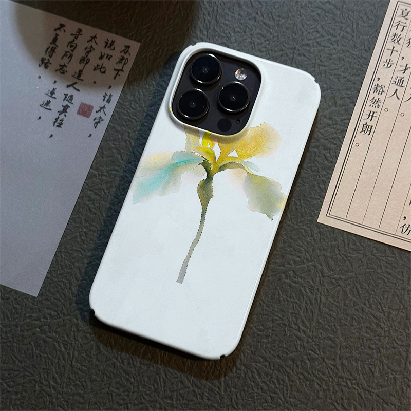 新中式水墨花卉15promax小众手机壳新款iphone15保护套14清新14promax简约13pro时尚12磨砂菲林二合一 - 图1