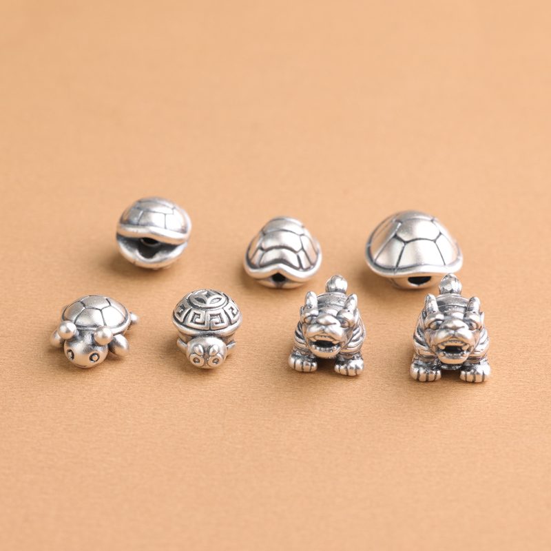 s999足银纯银 富甲天下龙龟配件隔珠diy手工串珠编织手链项链 - 图0