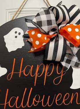 跨境快乐万圣节门衣架带鬼吊牌家居装饰品门牌木质工艺品派对