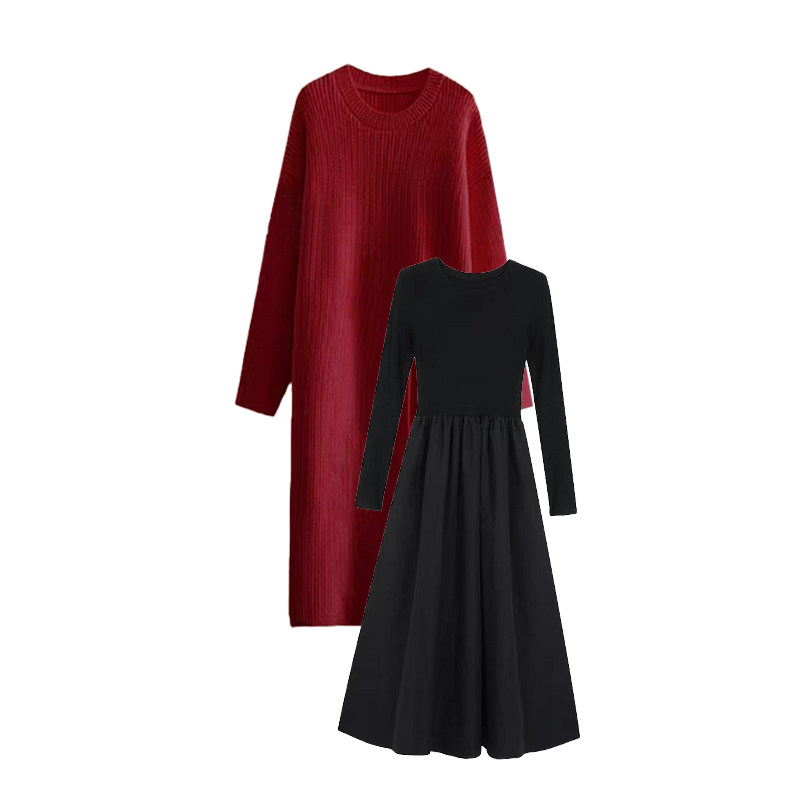 孕妇连衣裙套装秋冬2026新款过年红长款遮肚针织毛衣打底裙两件套,淘宝优惠券,粉丝福利购,淘宝优惠卷