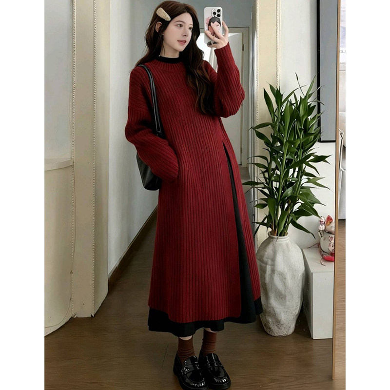 孕妇连衣裙套装秋冬2026新款过年红长款遮肚针织毛衣打底裙两件套,淘宝优惠券,粉丝福利购,淘宝优惠卷