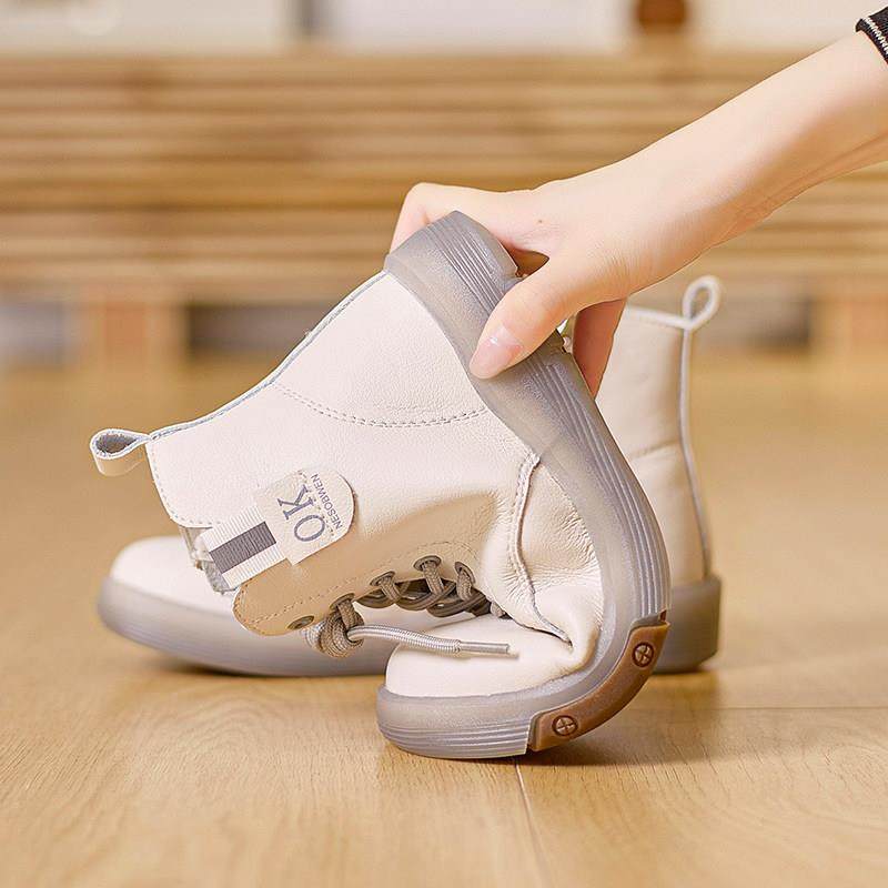 香港侧拉炼高帮鞋2025秋季新款加绒短靴女休闲平底牛筋真皮马丁靴,淘宝优惠券,粉丝福利购,淘宝优惠卷